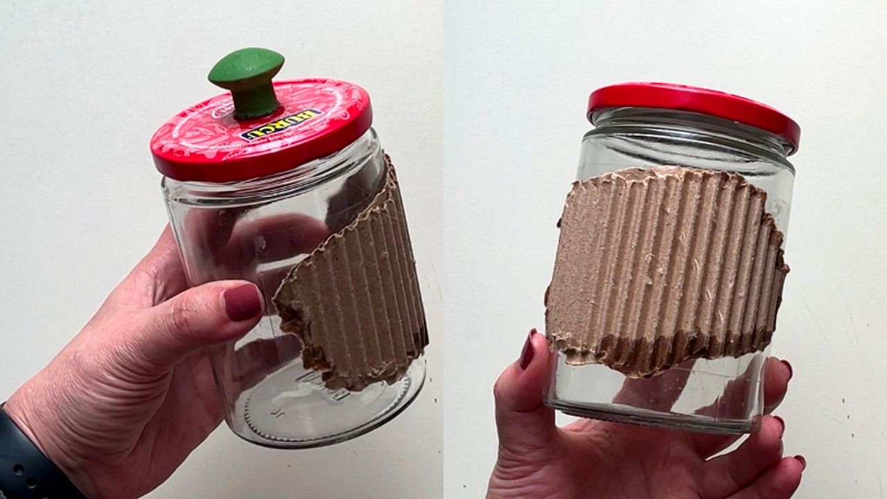 Kitchen Decor Idea ♻️⚙️ Reuse Glass Jars with Cold Porcelain & Cardboard