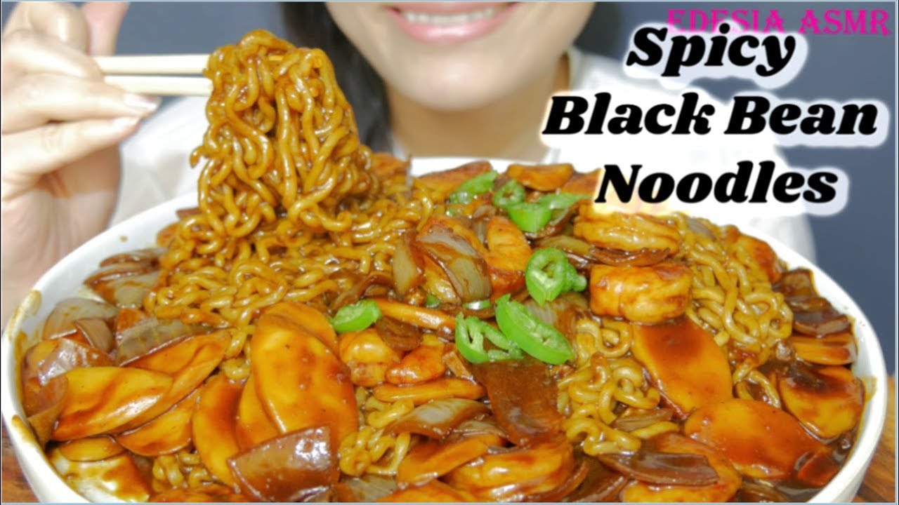 ASMR 咀嚼音 Spicy Black Bean Noodles ピリ辛チャジャン麺 매운 짜장면 먹방 韓式辣味炸醬麵 *EATING SOUND*