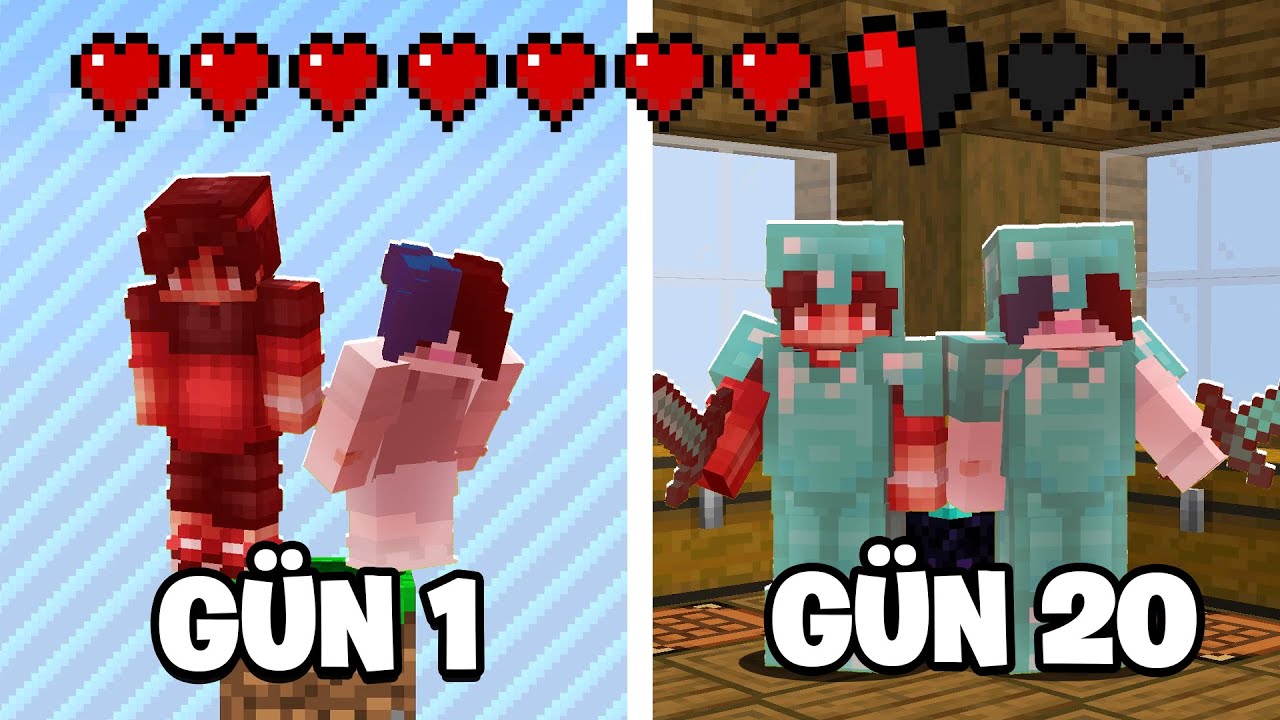 Minecraft'ta TEK BLOKTA Aynı Canı Paylaşıyoruz