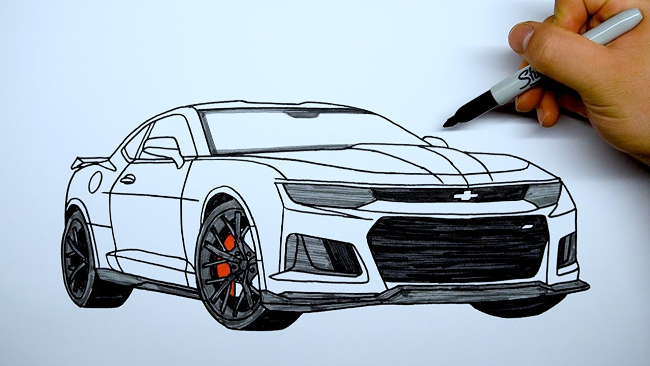 How to draw a car - Chevrolet Camaro ZL1 - Step by step