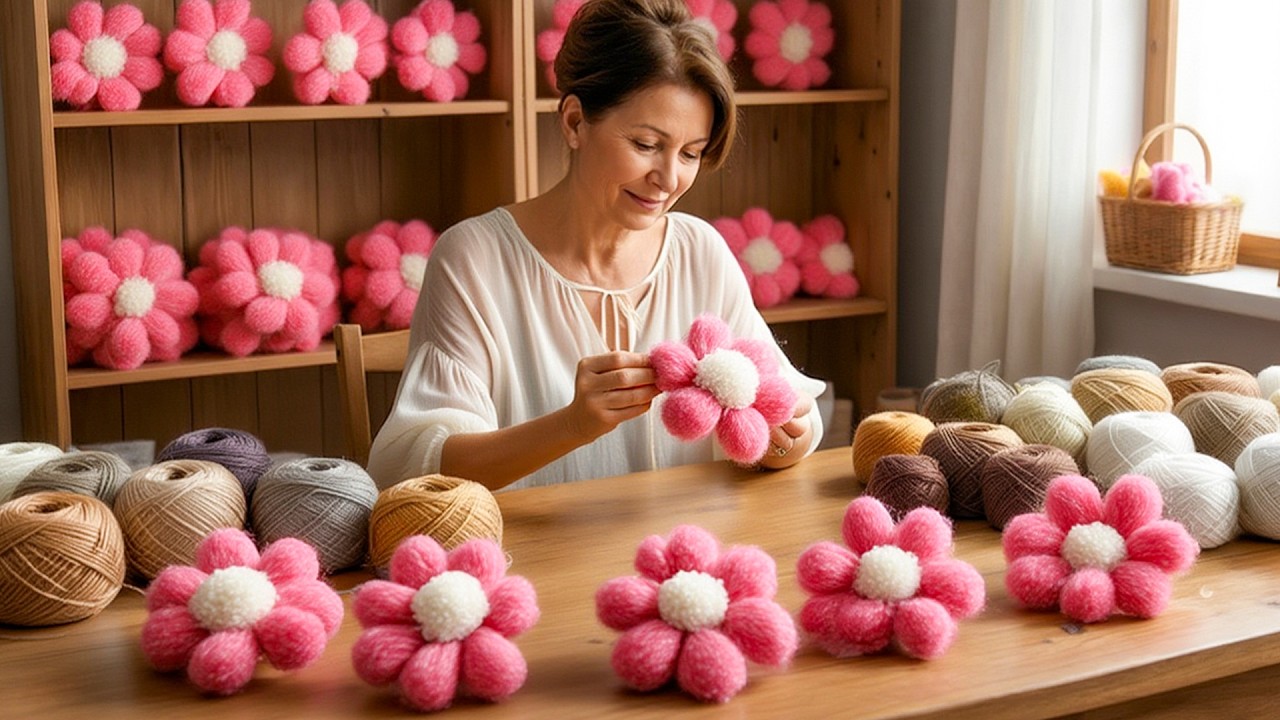 Verblüffender Trick! Jeder kann diese tolle Blume basteln: Nur mit Gabel und Garn!