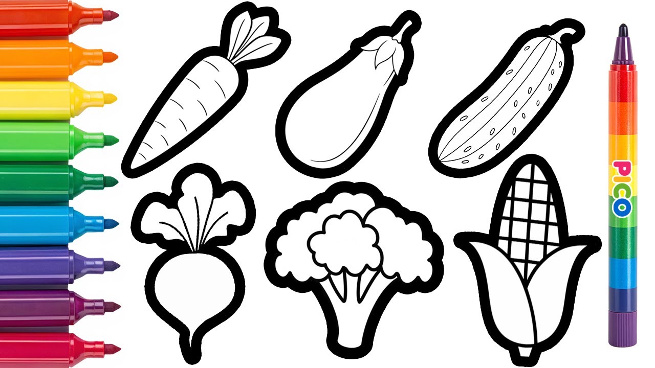 Easy Vegetables Drawing 🥦🥕🍆 | 6 Vegetables Tutorial for Kids
