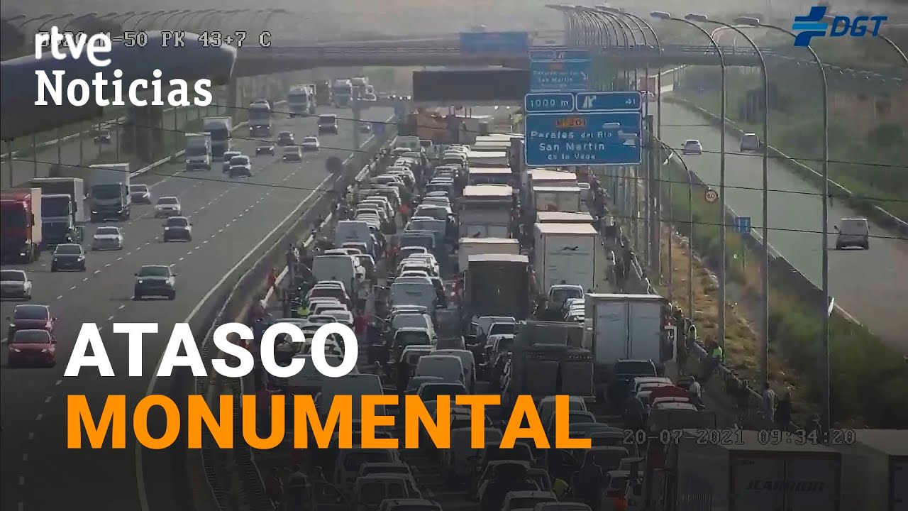 MADRID: RETENCIONES KILOMÉTRICAS en la M-50 tras el choque, en GETAFE, de 2 camiones | RTVE