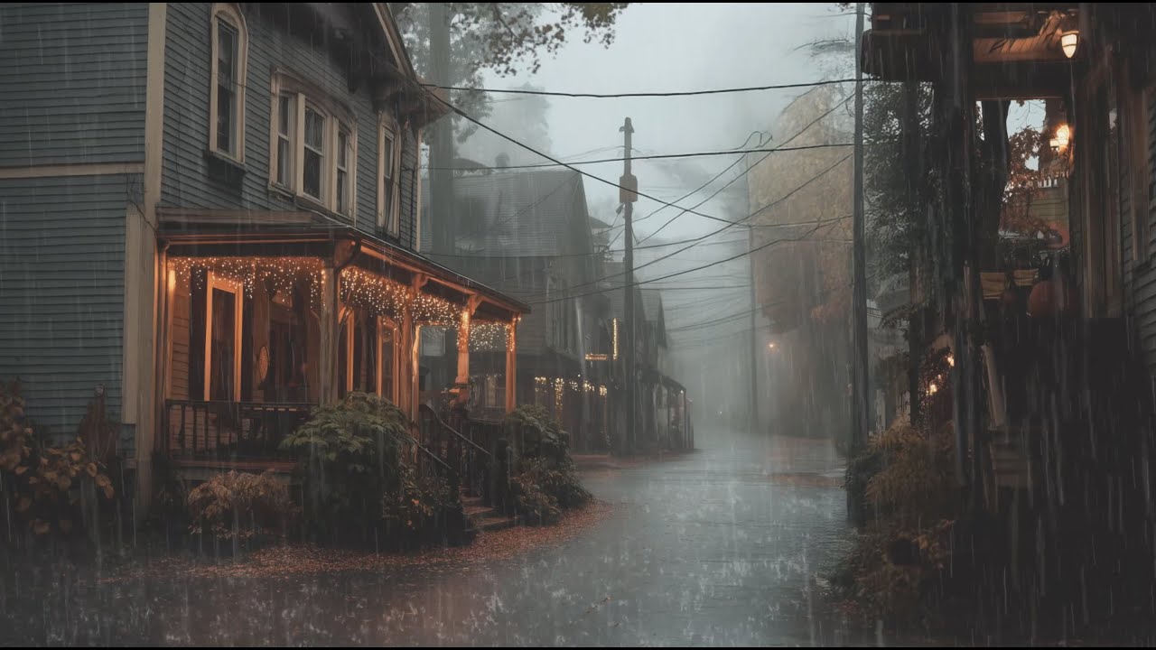 Small Town Ambience – Rainy Autumn Day in a Cozy Town, Rain Sounds for Reading & Deep Sleep (No Ads)
