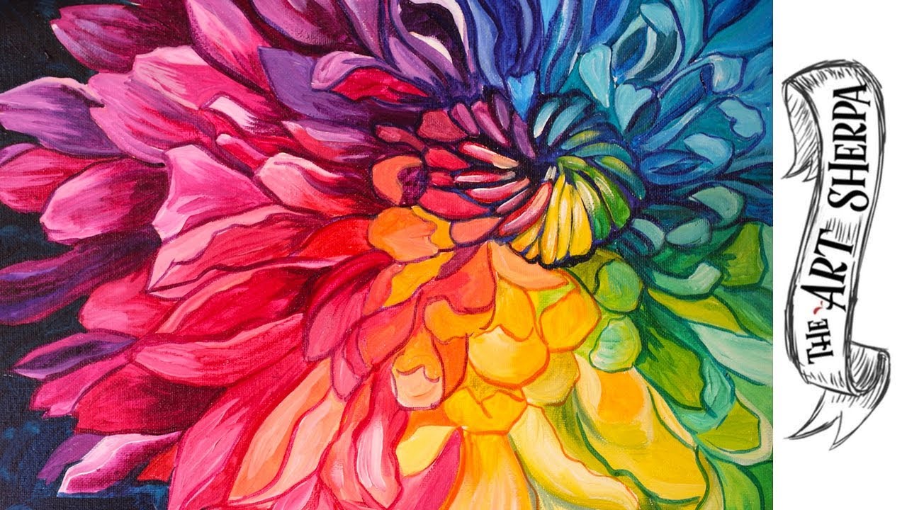 Rainbow Flower acrylic painting tutorial step by step Live Stream | TheArtSherpa