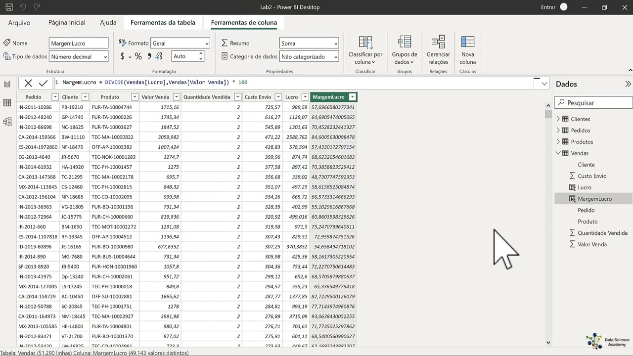 Lab 2 - Calculando a Margem de Lucro Usando DAX no Power BI
