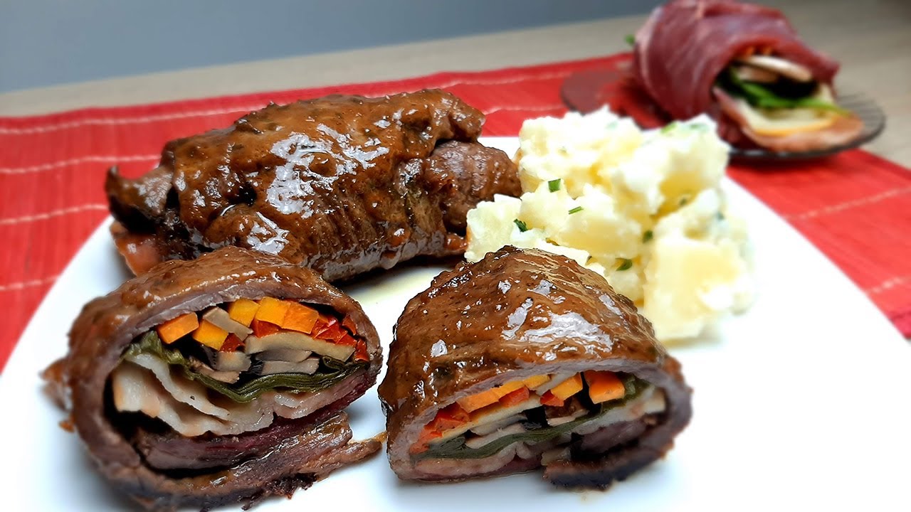 rollos de carne de res relleno de VEGETALES