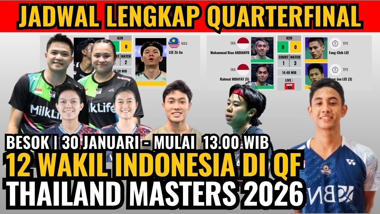 Jadwal Perempatfinal Thailand Master 2026