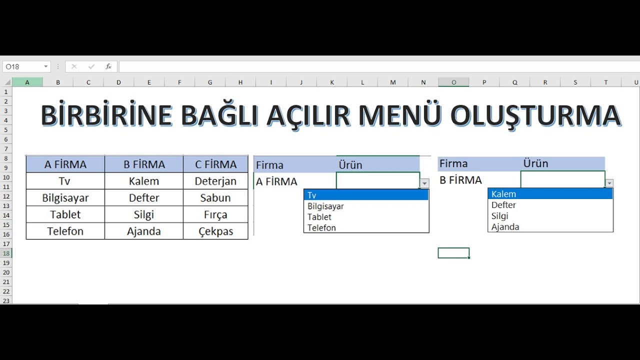 EXCEL BİRBİRİNE BAĞLI A&Ccedil;ILIR MEN&Uuml;LER