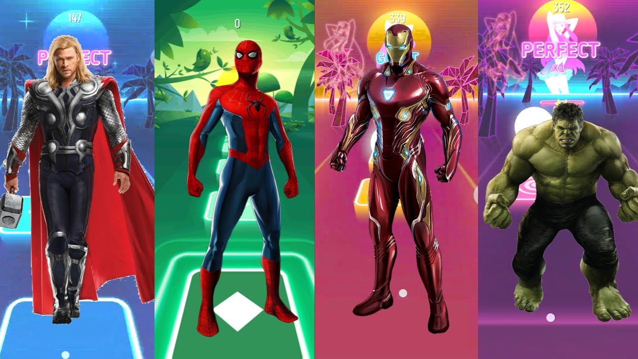 THOR vs SPIDER MAN vs IRON MAN vs HULK | Tiles Hop Vibes