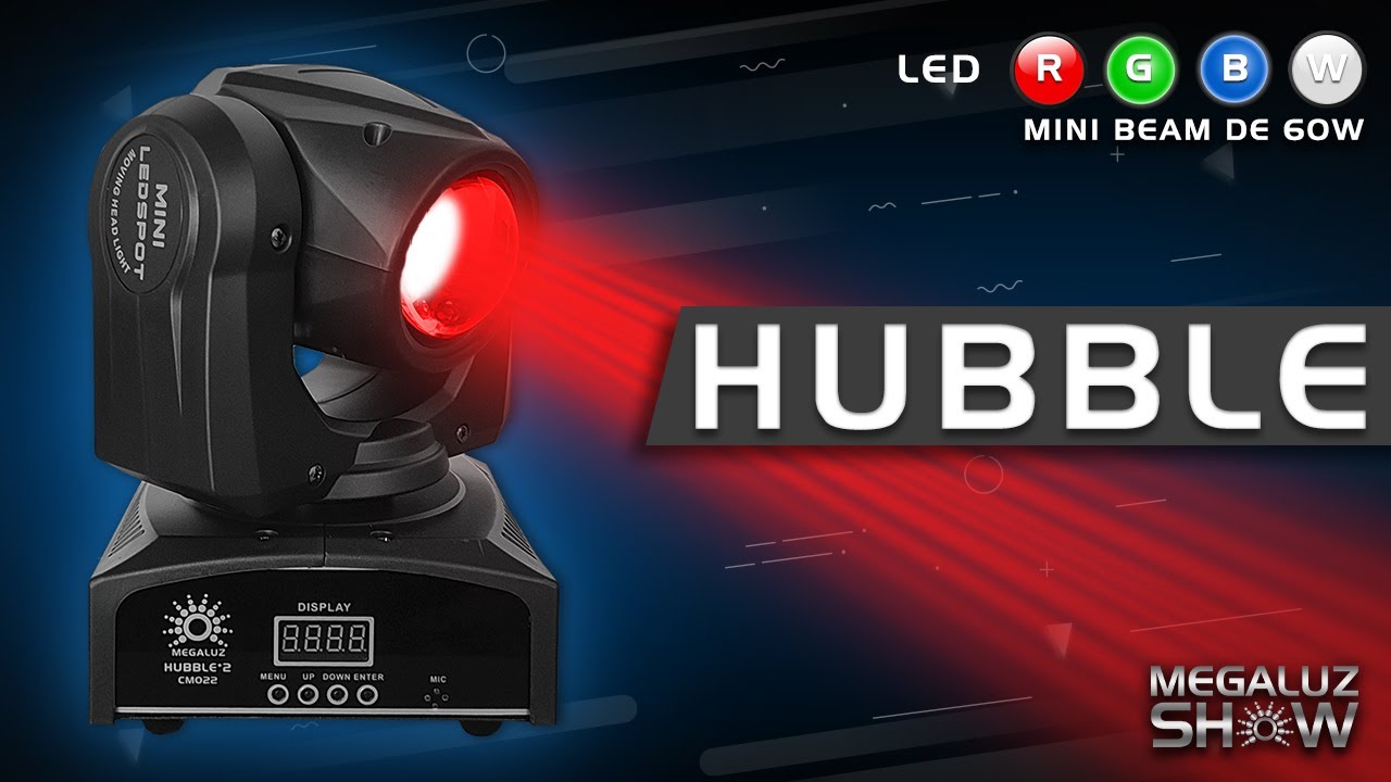 MEGALUZ Show│ HUBBLE. MINI CABEZA MÓVIL TIPO BEAM RGBW  DE 60W