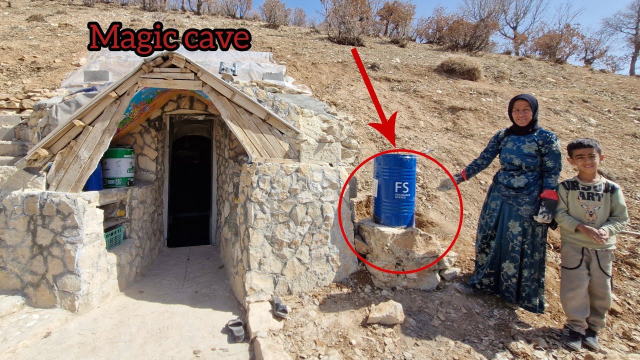  wonder of designing a handmade platform and installing a water barrel next to a cave shelter😲