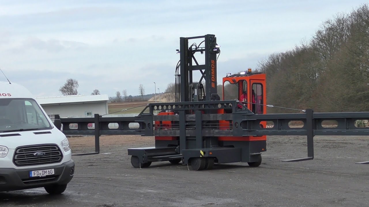 DIMOS DMS 60 Elektro-Mehrwege-Seitenstapler mit aufnehmbarer Gabelträgerverlängerung