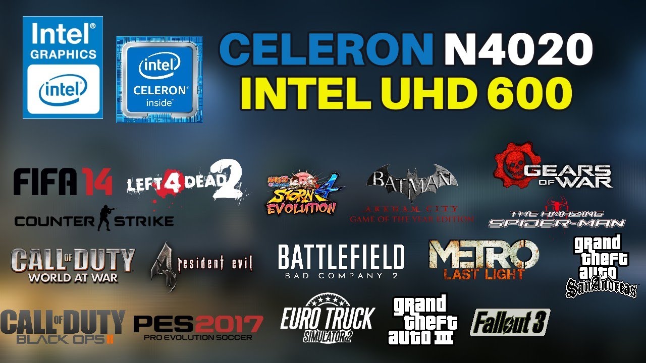 Celeron N4020 | Intel UHD 600 | Test en 32 juegos 2025