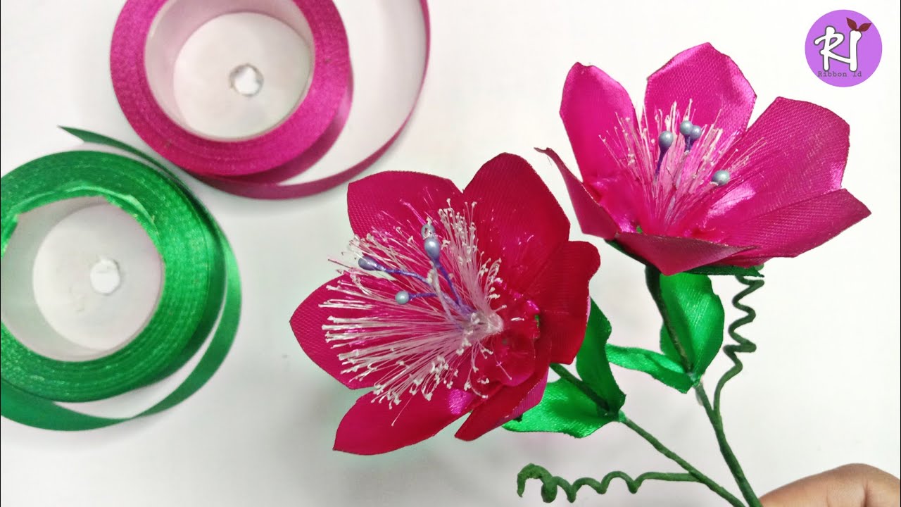 DIY | How to make satin ribbon flower easy | satin ribbon flower | tutorial membuat bunga pita satin