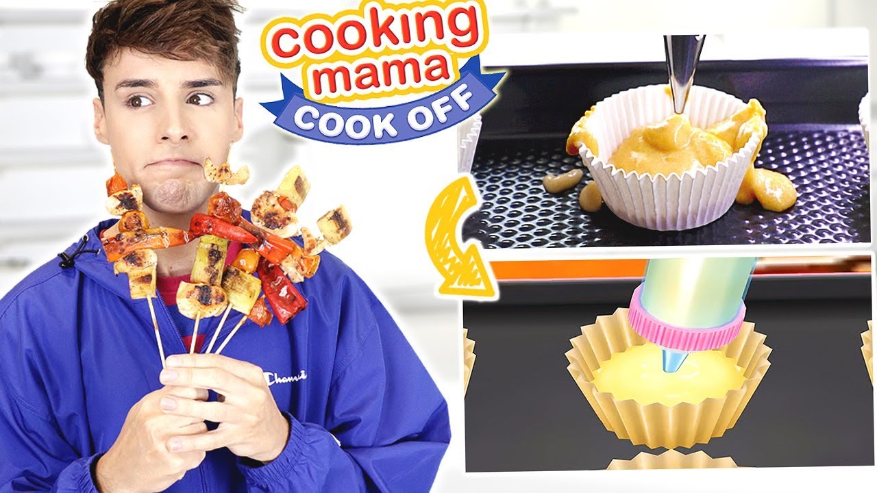 following COOKING MAMA recipes in REAL LIFE: chicken skewers & cupcakes
