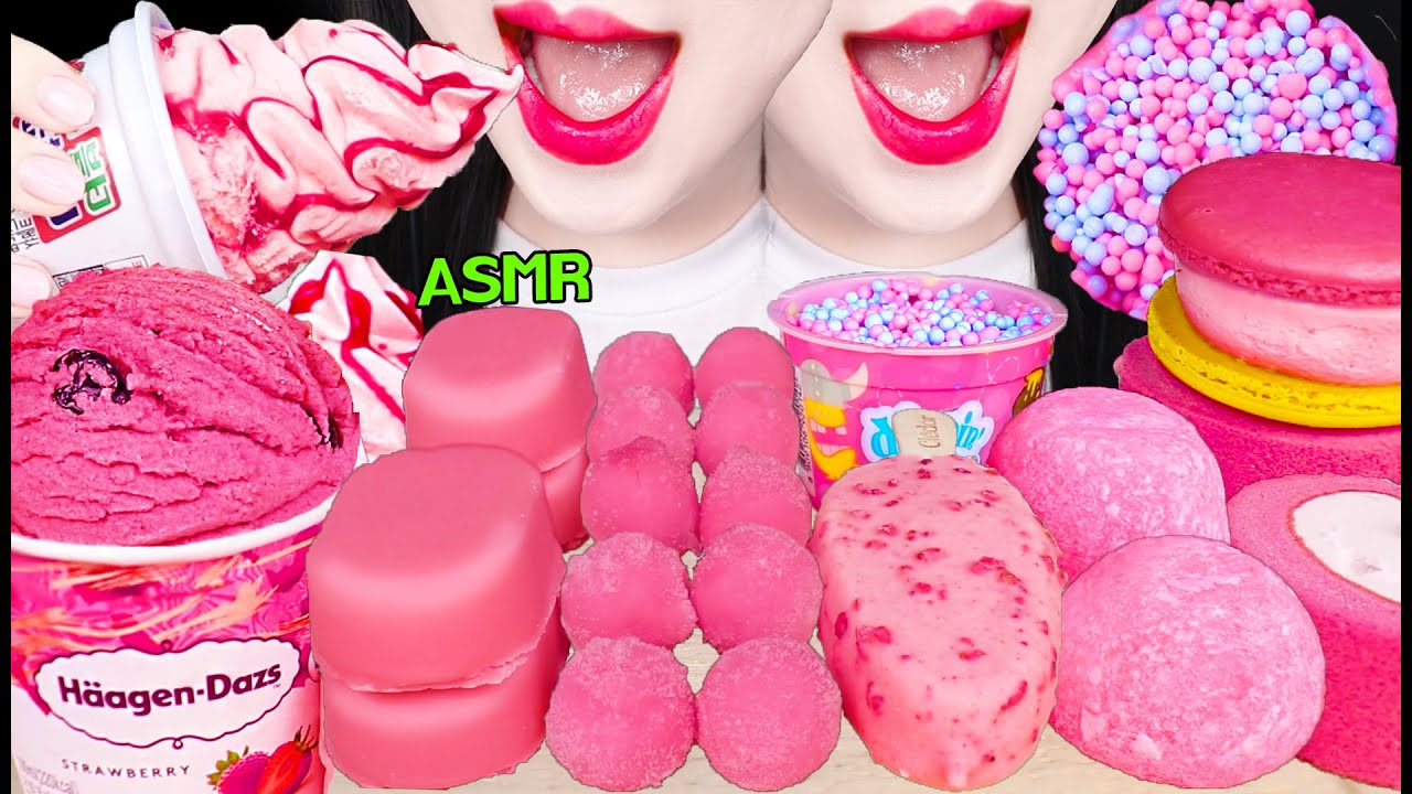 ASMR PINK ICE CREAM *PARFAIT, CHOCOLATE ICE CREAM, HAAGEN-DAZS 핑크 아이스크림, 구슬 아이스크림 먹방 MUKBANG