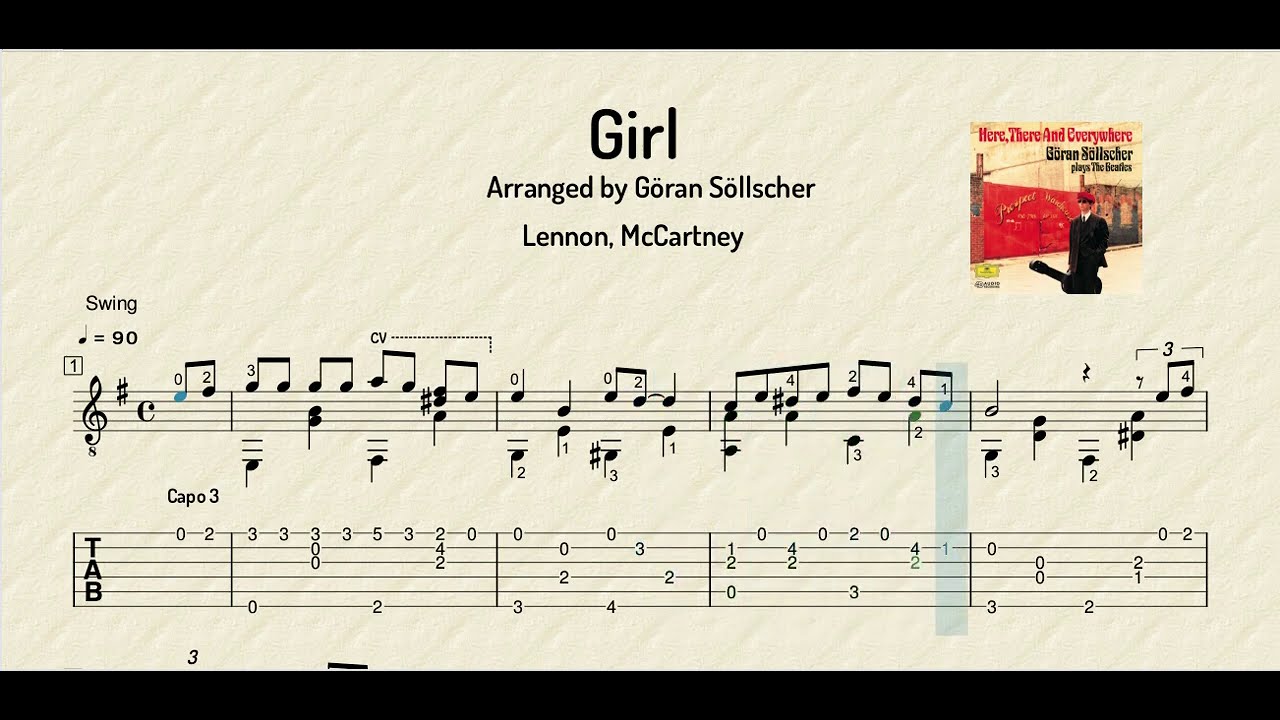 The Beatles: Lennon, McCartney - Girl - Arranged by Göran Söllscher - Partitura y Tablatura