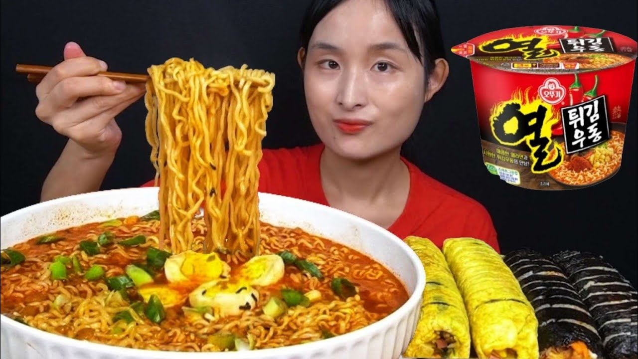 열튀김우동 계란말이김밥 돈까스김밥 오이무침 먹방