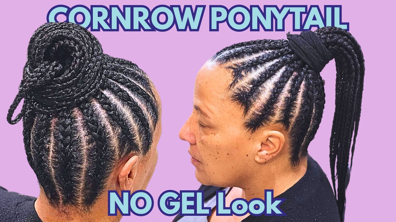 Cornrow Ponytail on Natural Hair | Minimal Extensions, No Gel Look