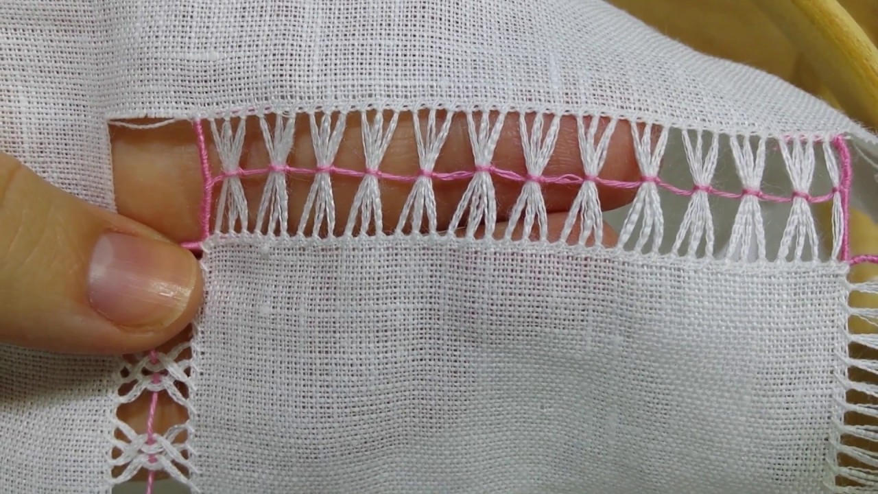 Sfilatura annodata a tre colonnine - Tutorial ricamo a mano deshilado