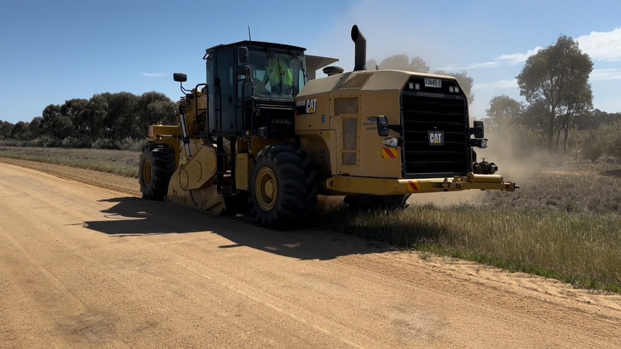 Road grading with reclaimer. Excellent shoulder retrieval and moisture conditioning.