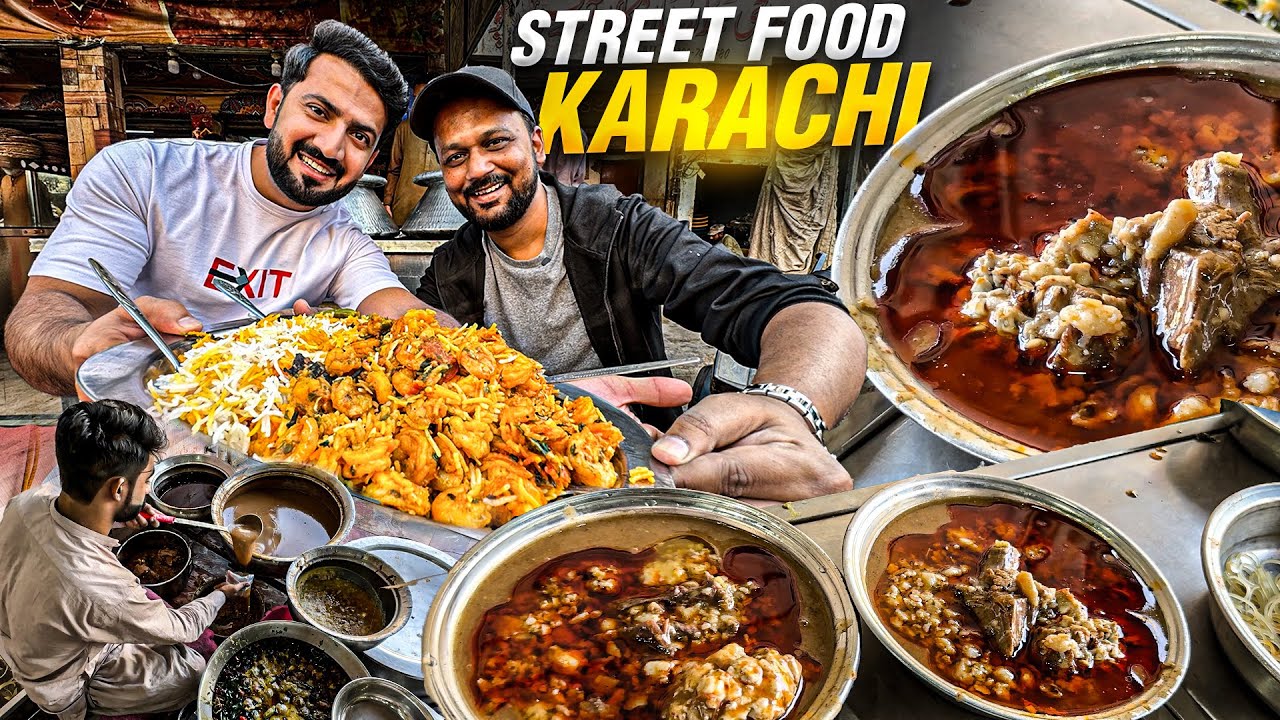 Karachi Street Food Nashta Javed Nihari, Dhumthal ki HalwaPori And Prawn Biryani in Karachi Pakistan