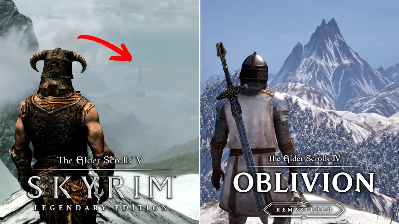 The White-Gold Tower in Skyrim VS. Throat of the World in Oblivion Remastered