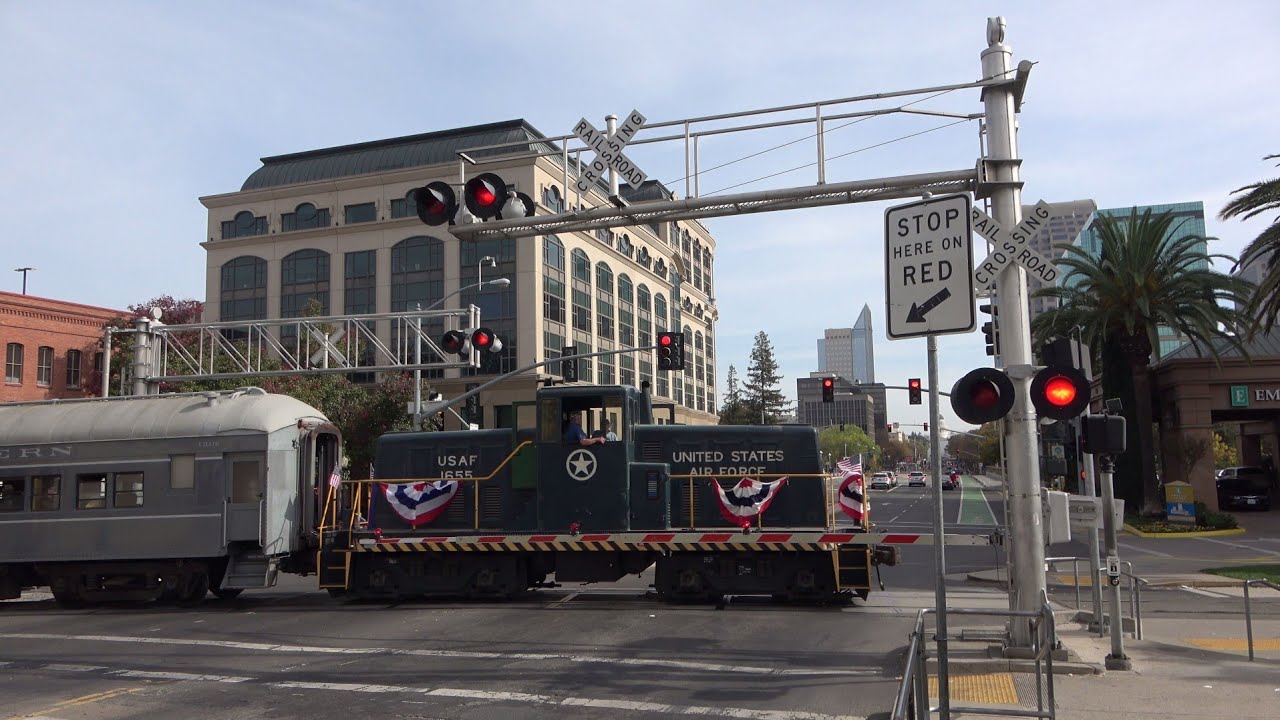 USAF 1655 Leads SSRR Veteran's Day Excursion Train, Capitol Mall Railroad Crossing, Sacramento CA