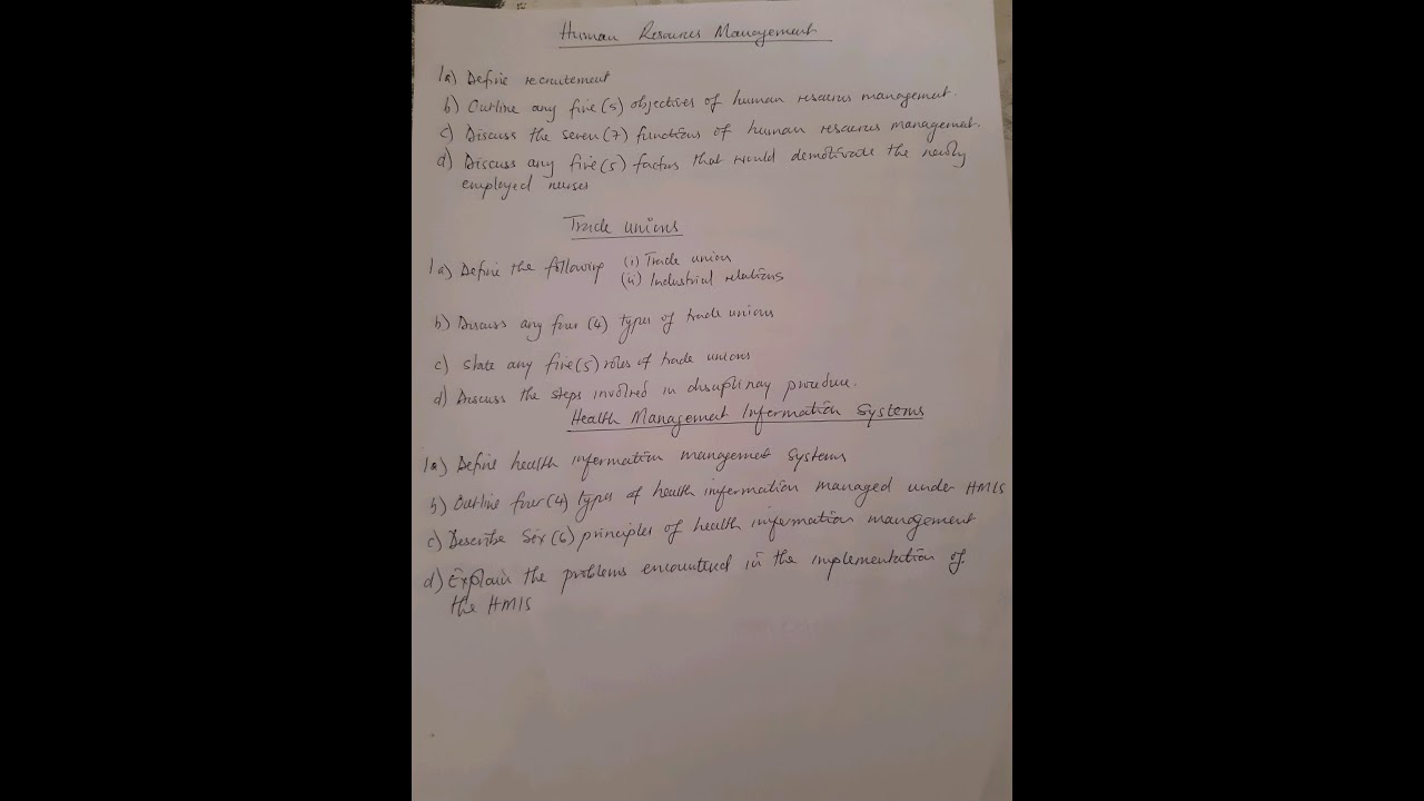 Human resources Mgt, Trade unions & Health mgt systems