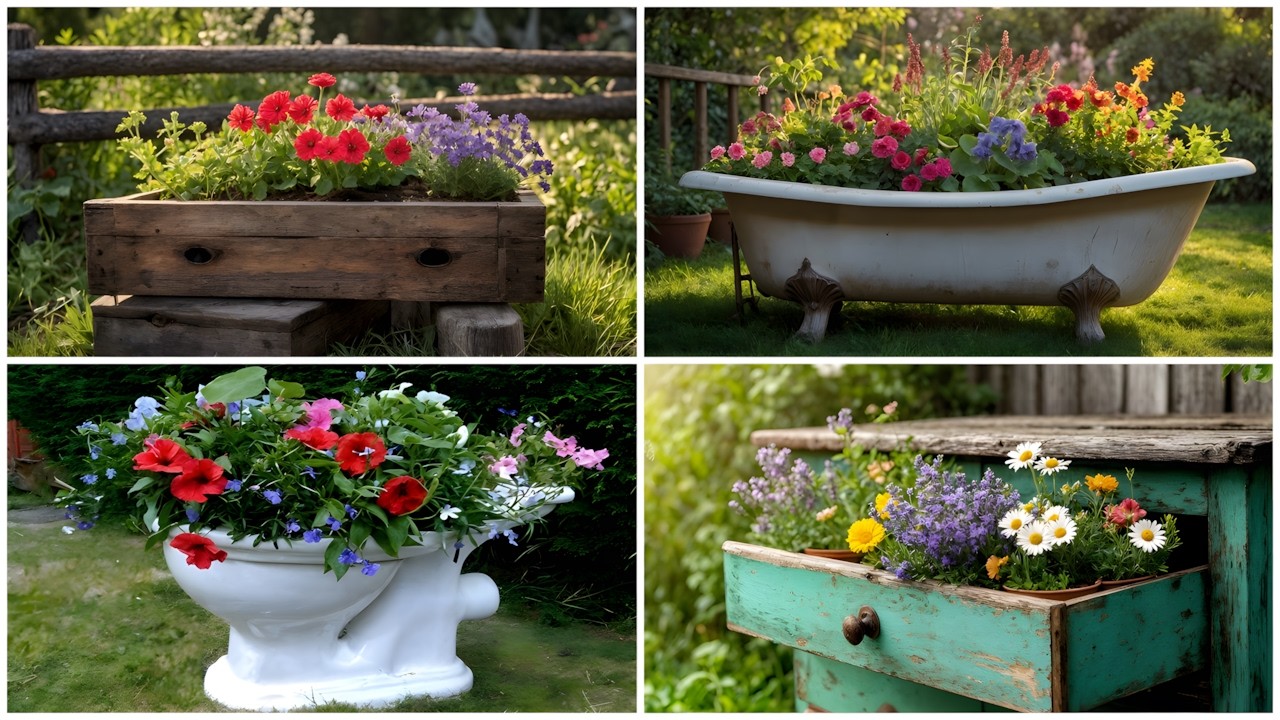 IDEIAS PARA JARDIM - REAPROVEITANDO OBJETOS ANTIGOS E INUSITADOS