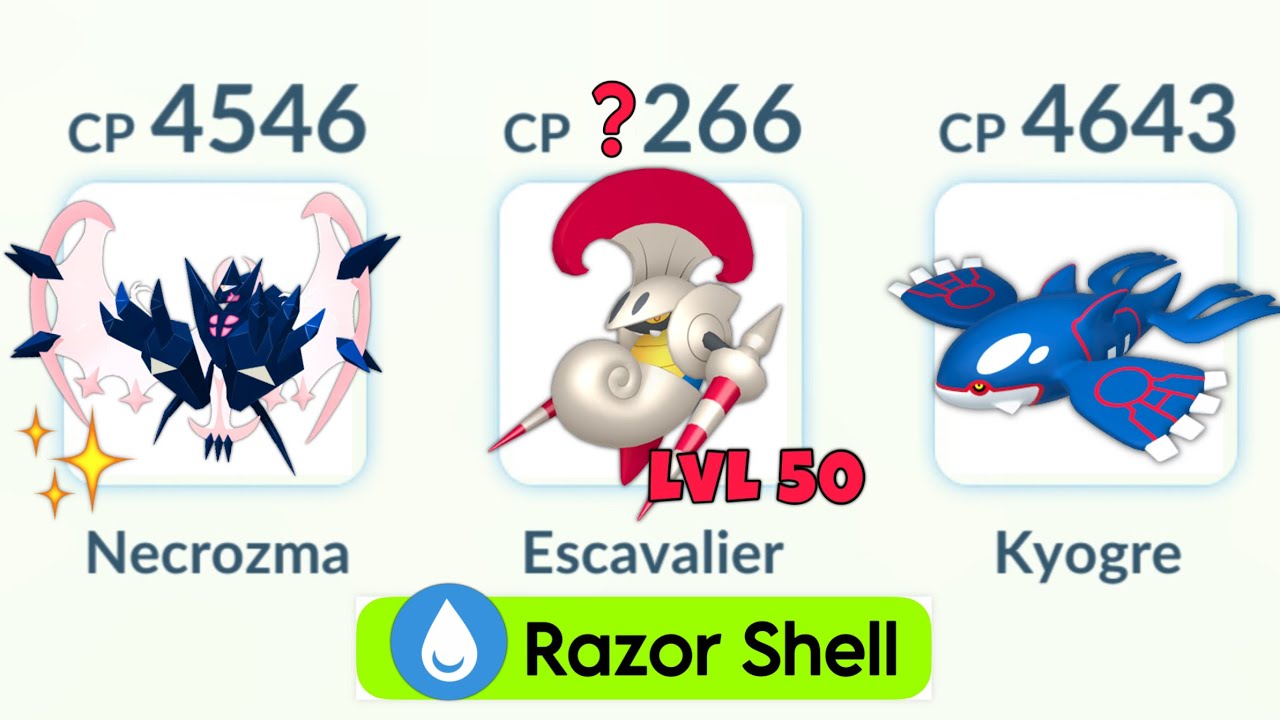 using LeveL 50 ESCAVALIER with Razar Shell in Pokemon GO Master League.