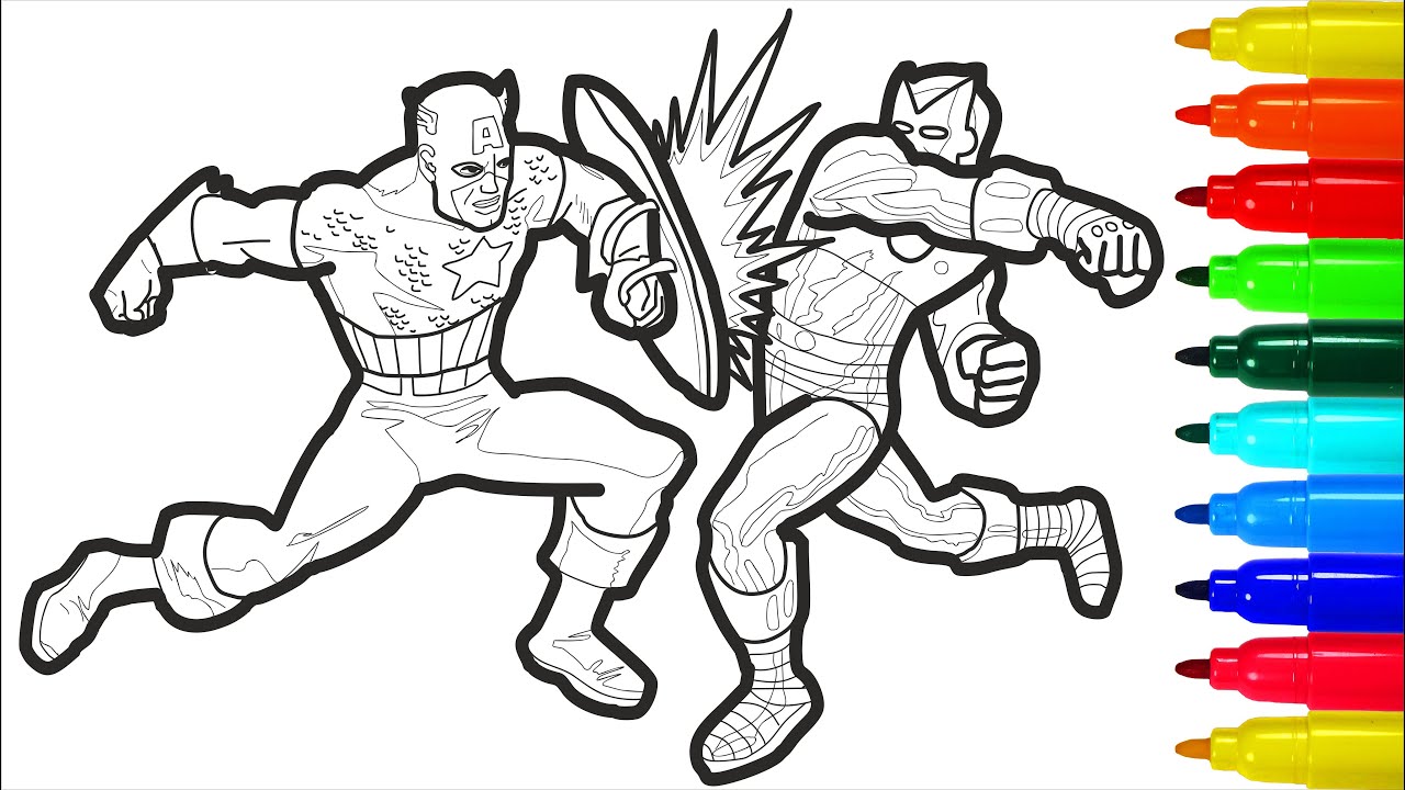 Captain America Iron Man battle Coloring pages