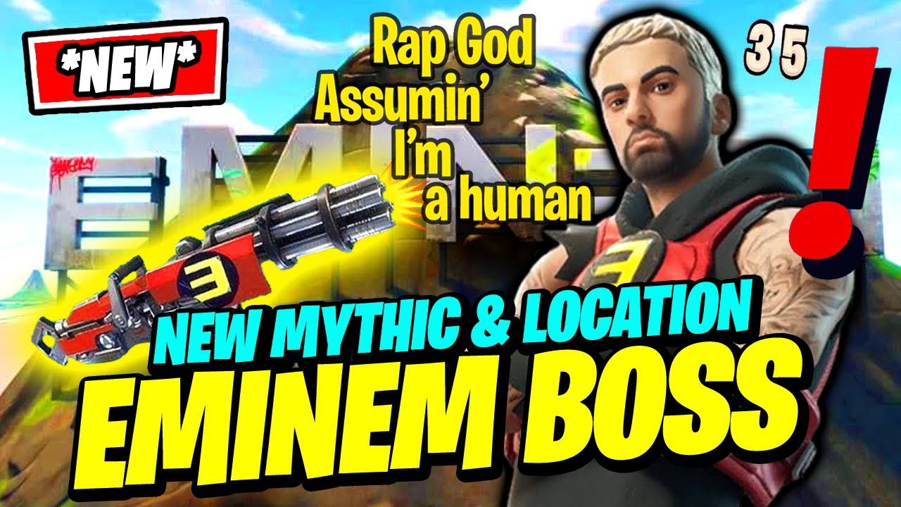 How to Find EMINEM BOSS Location & Mythic Rap God Minigun Gameplay - Fortnite Remix