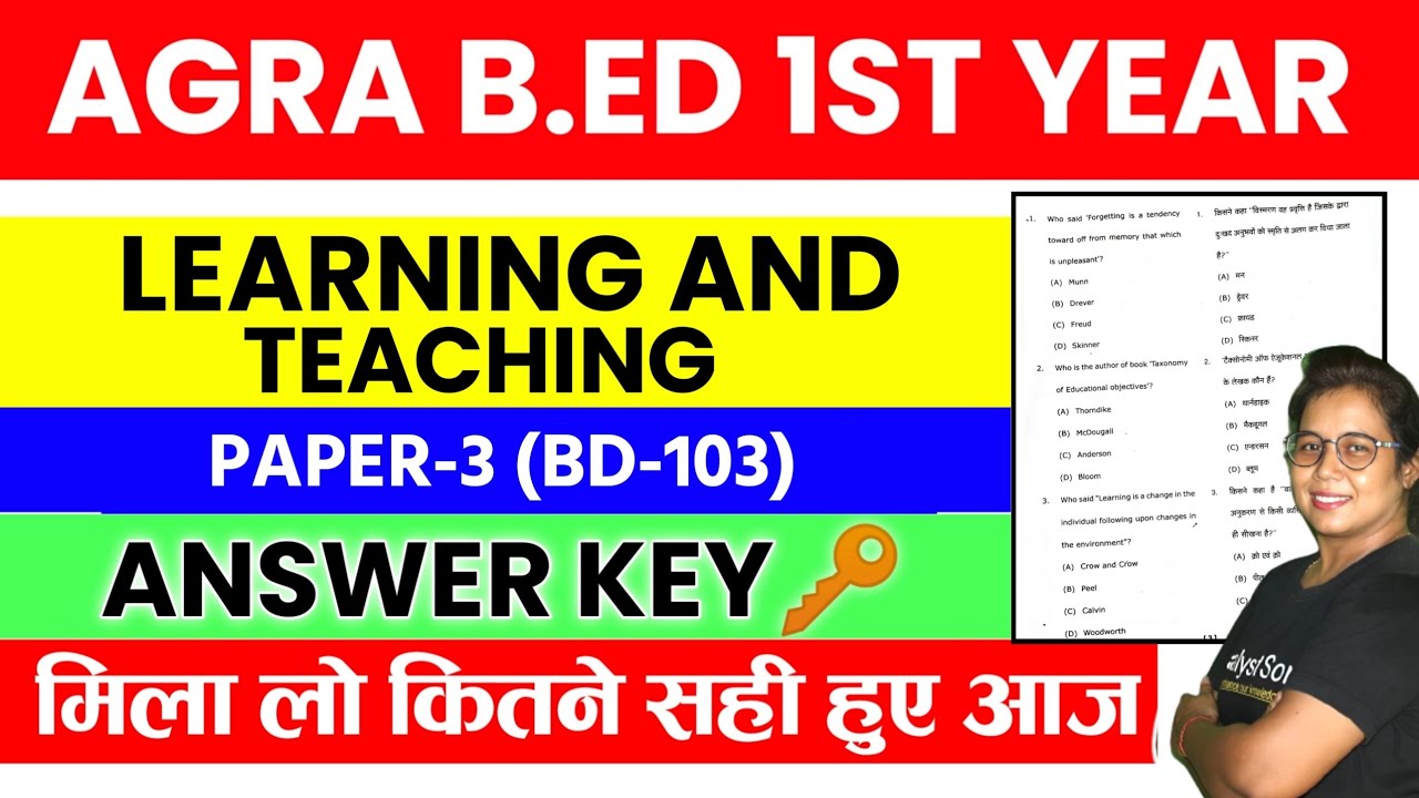🔥Agra B.ed 1st Year Exam 2023 | Learning and Teaching(Paper-3) Answer Key🔑 | BD 103 Answer Key