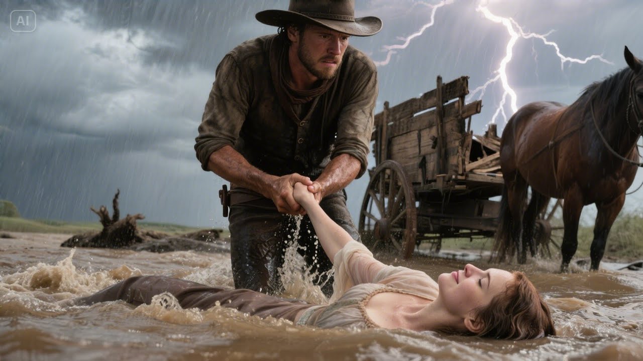 Vaquero en lucha halla a una hermosa desconocida con sonrisa sanadora junto a una carreta rota