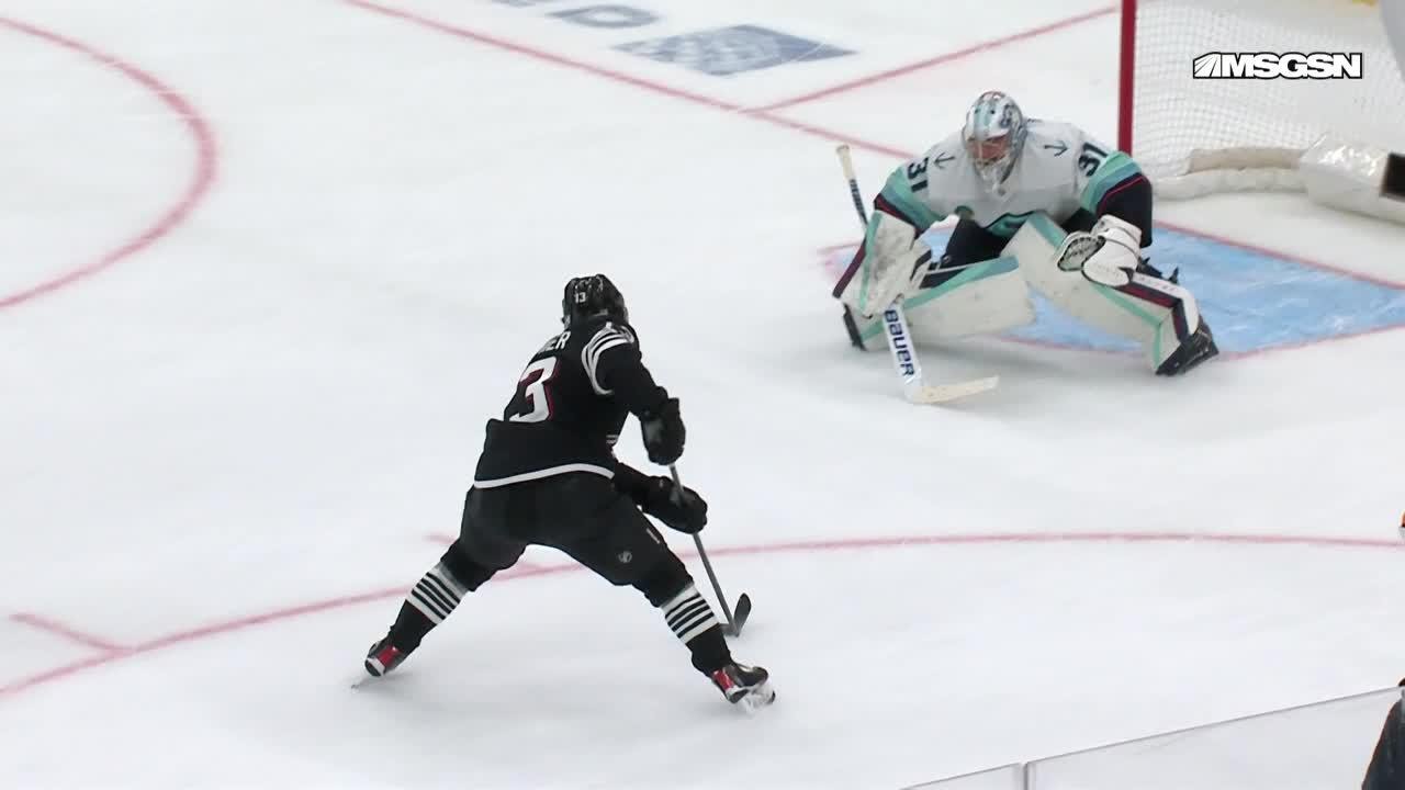 Nico Hischier scores a goal against the Seattle Kraken
