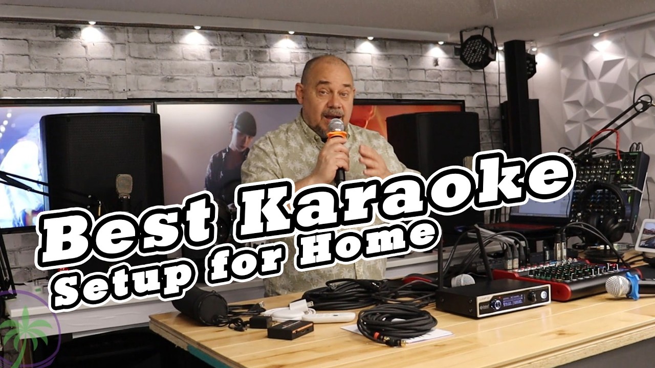 A True Home Karaoke System setup with Mixer, Wireless Microphone, & Powered Speaker