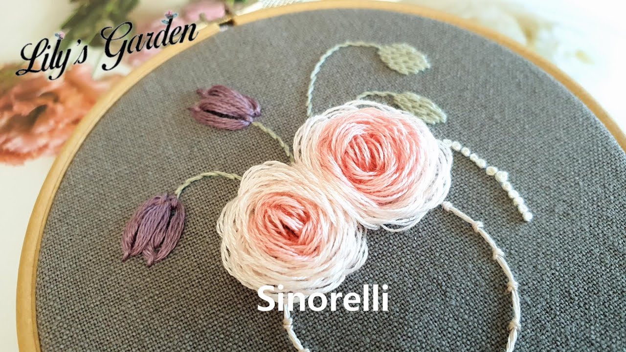 나홀로 프랑스자수 no. 64 시노렐리 카네이션 flower embroidery, 루프드 블랭킷 스티치, 로제트 스티치