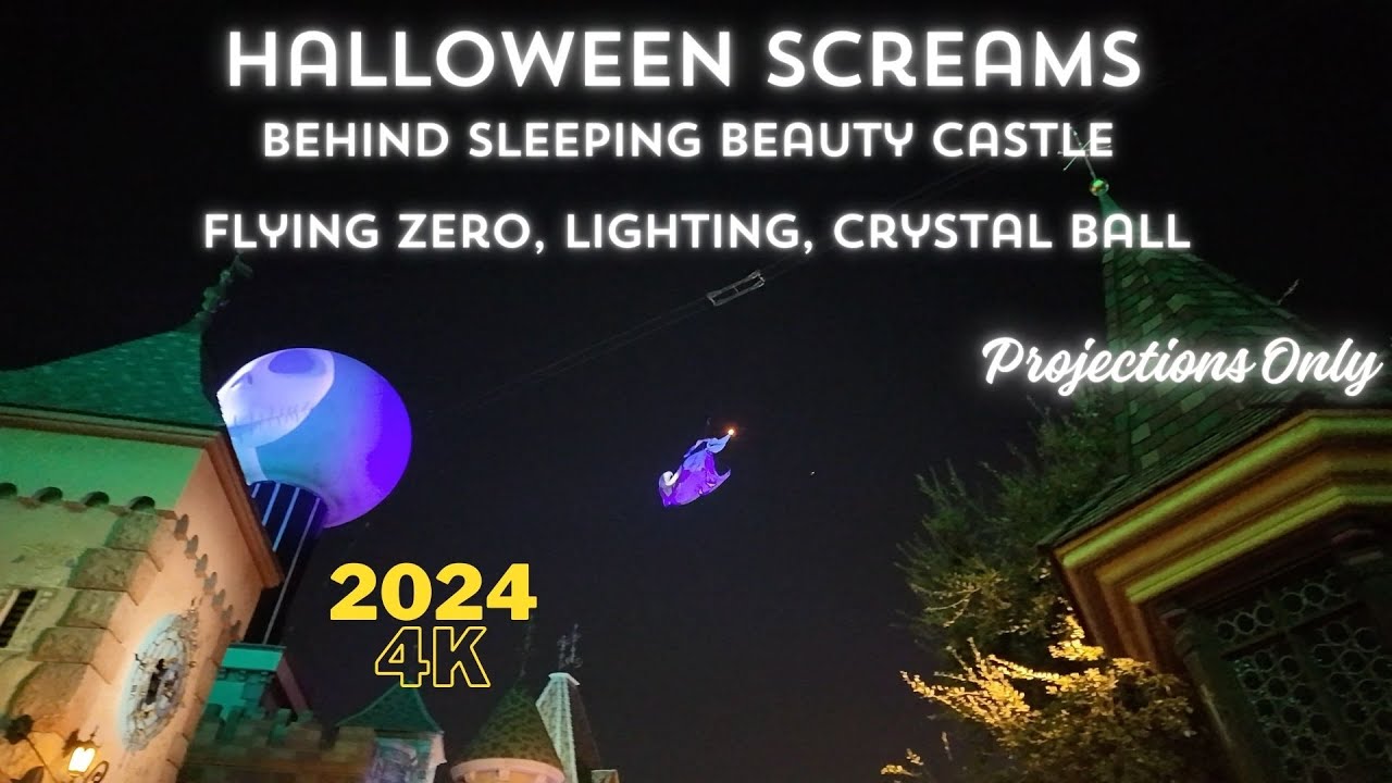 4K Halloween Screams -Projections Only- Behind the Castle - Lighting & Zero - Disneyland 10/21/2024