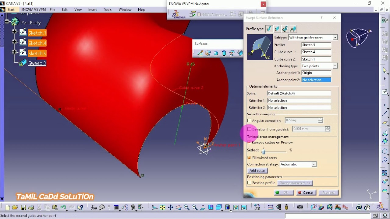 Catia V5 Surface Design Sweep ( Swept ) Command Tutorial - 01