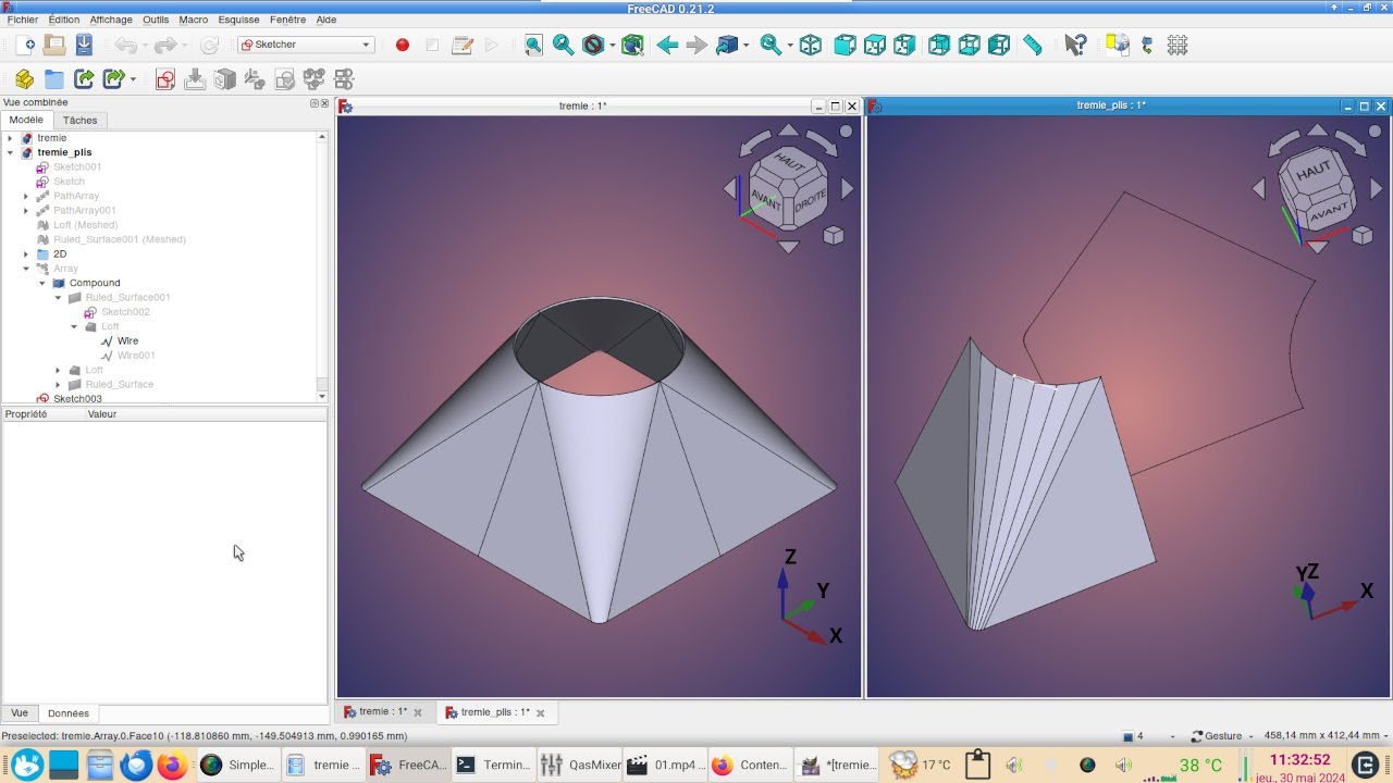 FreeCAD 0.21 + LibreCAD 2.2 : une trémie réaliste pour la chaudronnerie