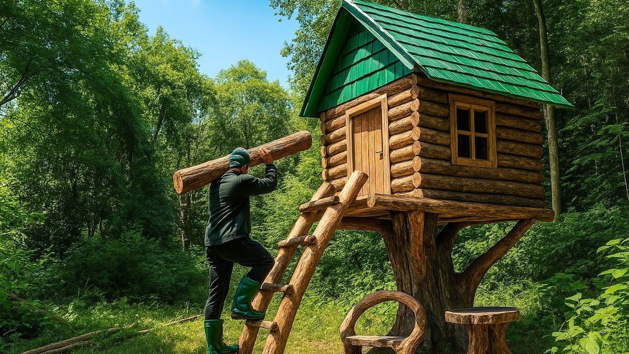 found a big tree stump and built a good tree house to survive
