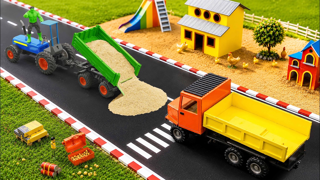 DIY Mini Tractor Builds Concrete Road on Village Road of Potholes | Science Project