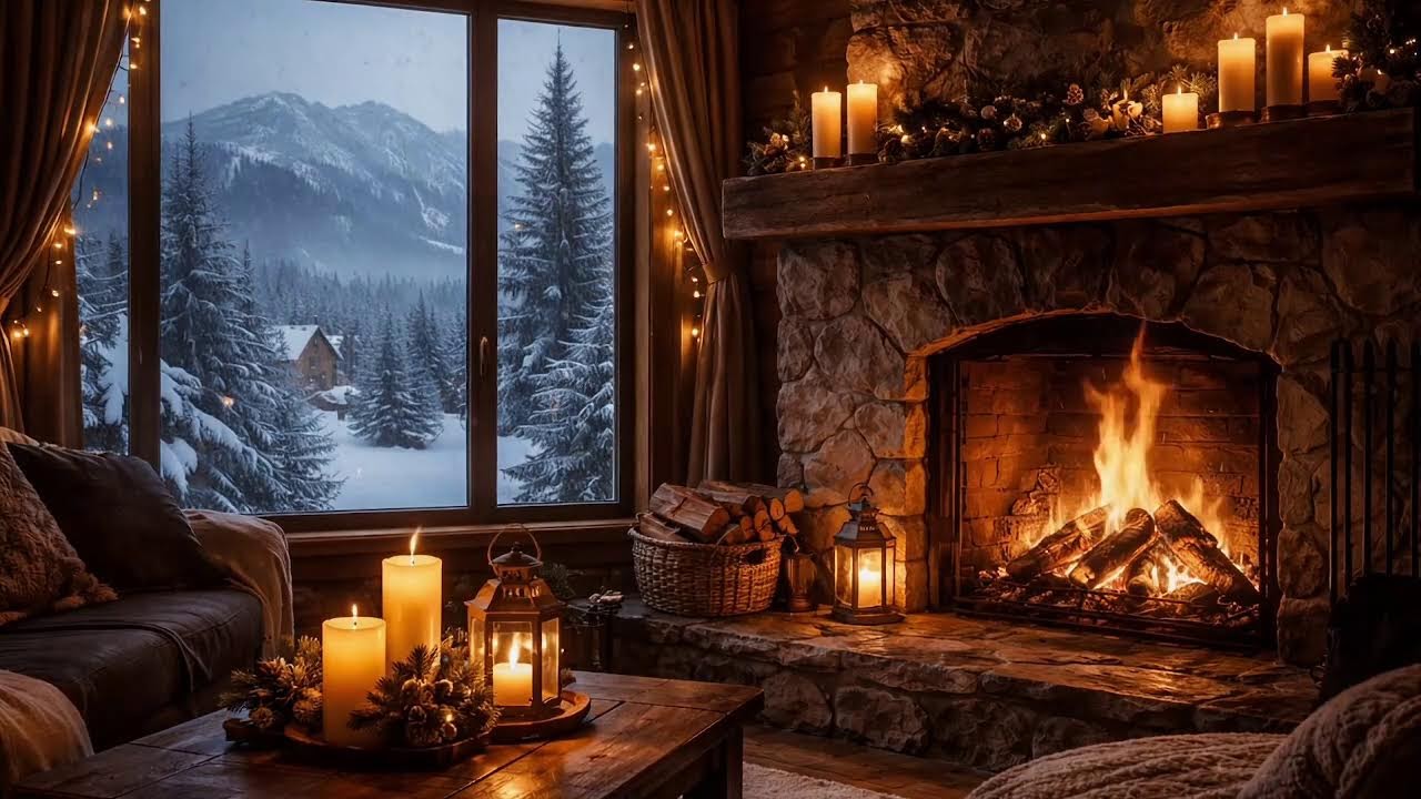 Blizzard Outside, Warm Cozy Fireplace Inside 🔥❄️ Relaxing Study Ambience | 24/7 Calm