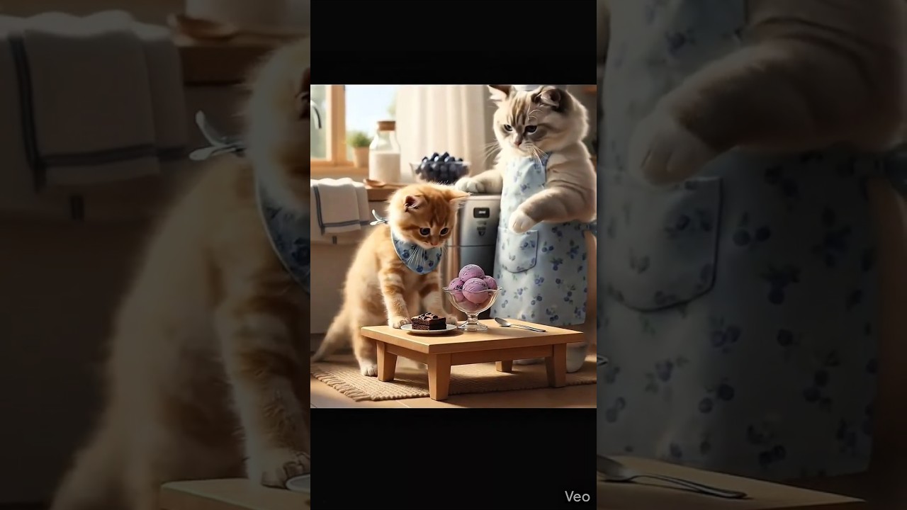 Dad Cat Makes Ice Cream for His Baby 🐾🍨