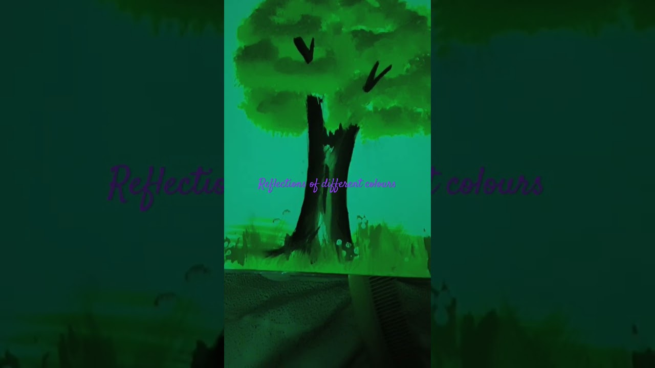 reflection of different colours on a drawing of a tree 