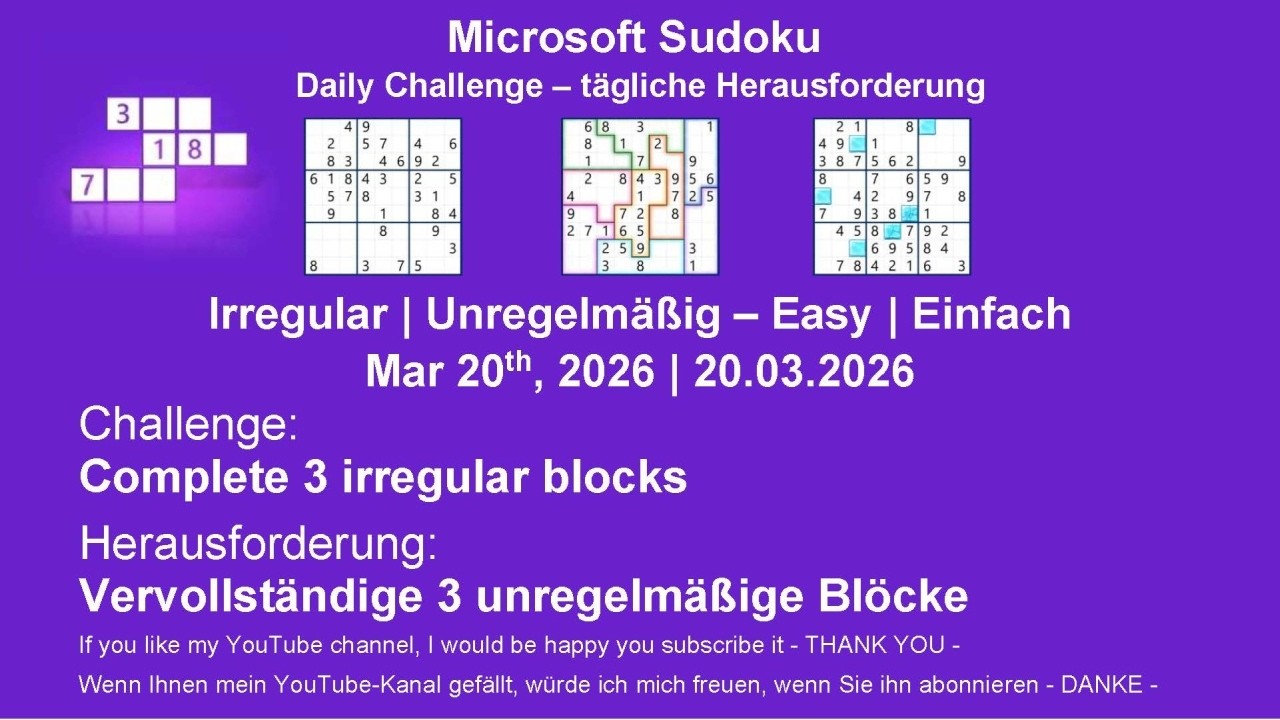 Sudoku Daily Challenges | Irregular – Easy | Mar 20th, 2026