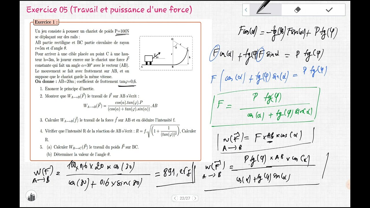 Exercice 05(SM) -Travail et puissance d'une force -1 BAC-SEX- SM