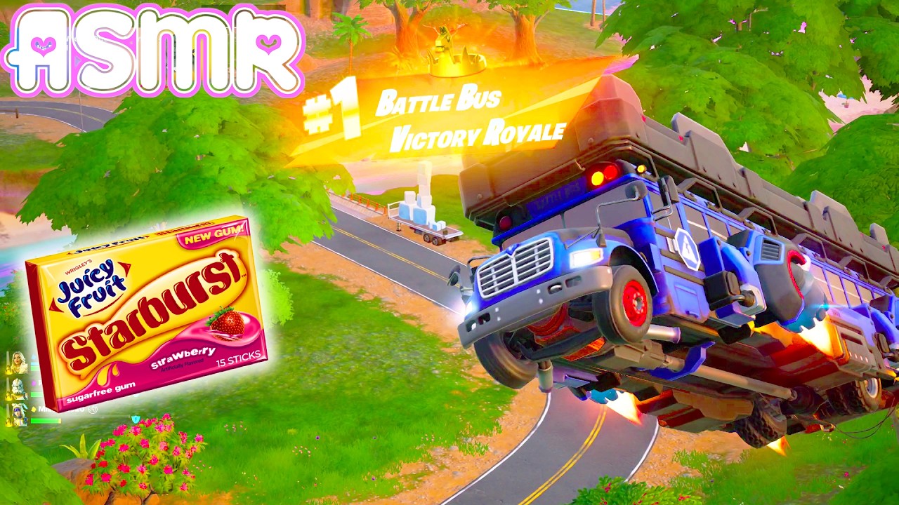 ASMR Gaming 🍀 Fortnite Battle Bus Squad Victory Royale Whispering Gum Chewing + Controller Sounds 🎧